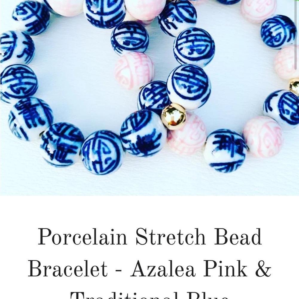 Mary Caroline Spano Porcelain Stretch Bead Bracelet - Pink & Blue